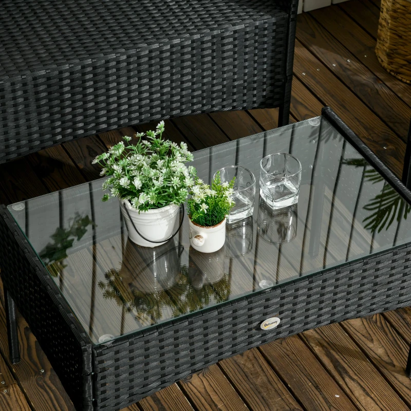 Outsunny Ensemble de Jardin 4 Pièces en Rotin avec 2 Chaises, Fauteuil de Jardin 2 Places et Table Basse