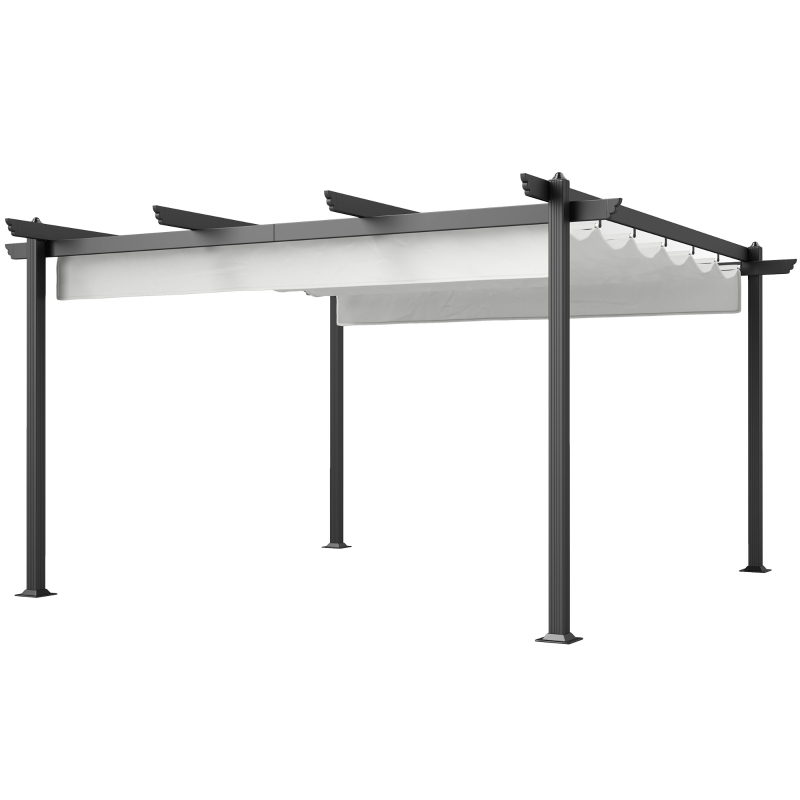 Outsunny Gazebo Pergola 4x4 m mit ausziehbarem Dach, 8 Schrauben und 8 Heringen aus Aluminium, Polyester und Metall, Weiß