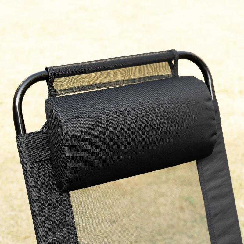 Outsunny Set di 2 Sedie da Giardino Pieghevoli con Braccioli Regolabili in 5 Posizioni, Sedie da Campeggio con Cuscino Rimovibile, Tessuto Oxford Textilene, Nero