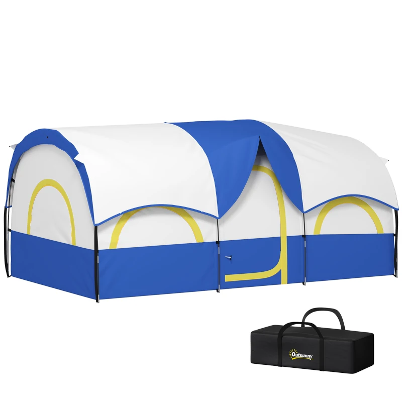 Outsunny Tente de Camping Familiale pour 4-6 Personnes Imperméable avec Chambres Indépendantes 435x251x195 cm Bleu et Blanc