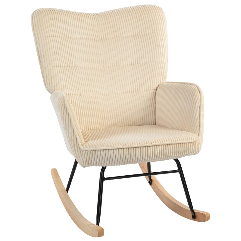 HOMCOM Sedia a Dondolo Vintage, Scocche Curve, Imbottitura Spessa, Legno di Faggio e Acciaio, Beige