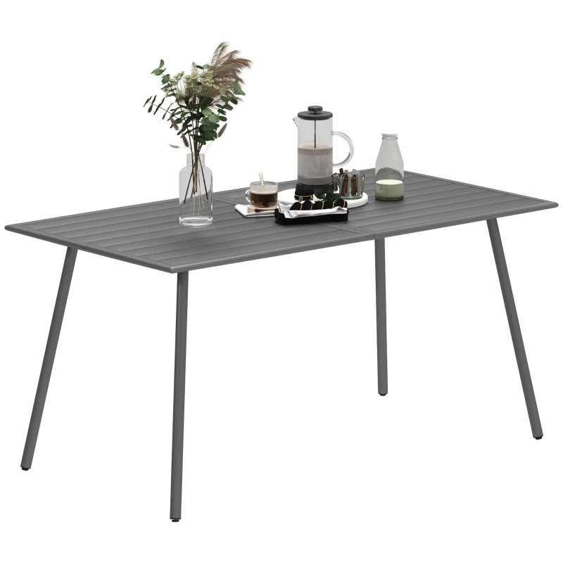 Outsunny Gartentisch für 6 Personen mit Lattenrostplatte für Garten, Terrasse, Balkon, 150 x 80 x 74 cm, grau