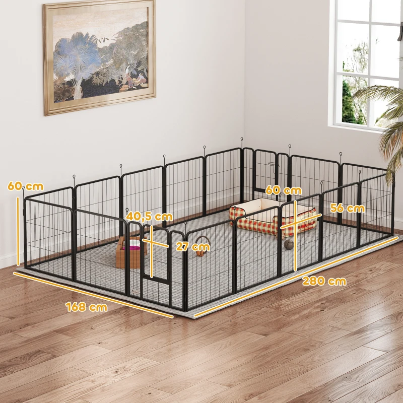 PawHut Parque para perros, parque para animales, 16 paneles, valla portátil plegable, seguro, Negro