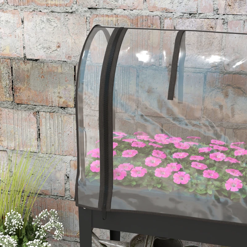 Outsunny Fioriera rialzata con copertura trasparente, 2 ruote e 1 ripiano inferiore, dim. 80L x 40l x 120H cm