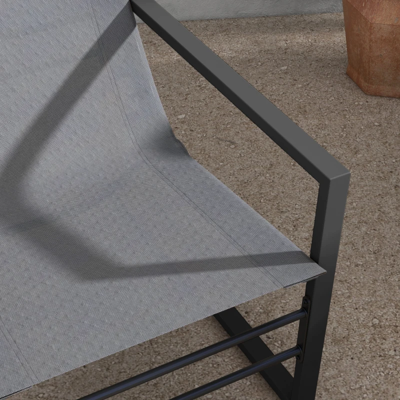 Outsunny Conjunto de sillón reclinable de jardín con reposapiés, tumbona, estructura de metal y tela mesh transpirable - Gris