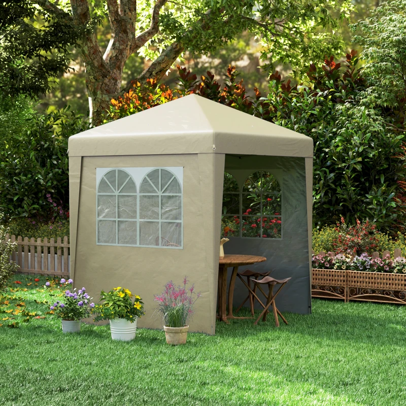 Outsunny Carpa plegable de jardín pop-up ajustable en altura protección UV 30+ 3 paneles laterales Beige