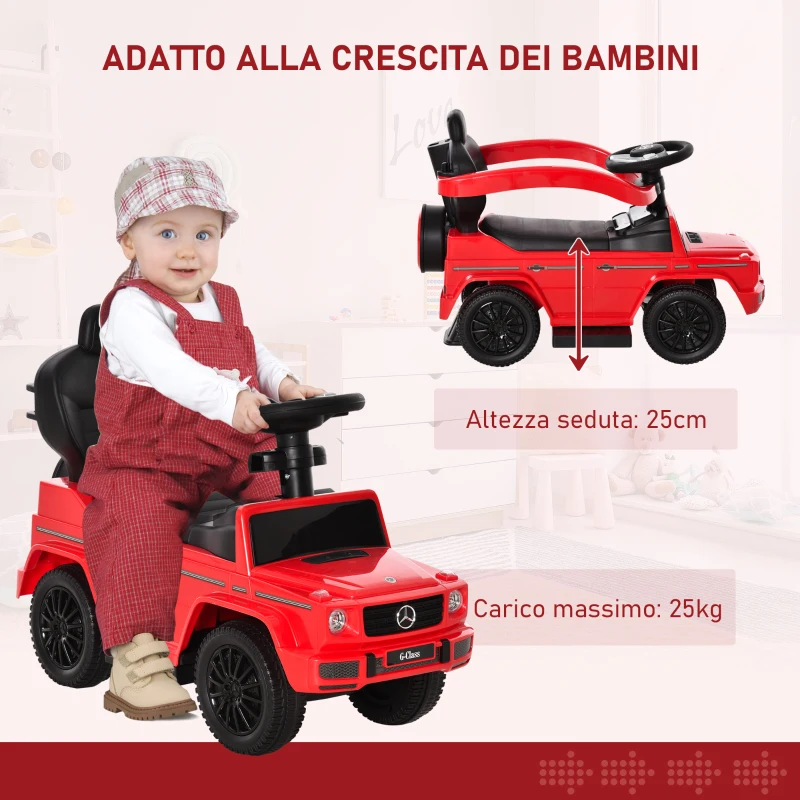 HOMCOM Macchina a Spinta per Bambini 12-36 Mesi con Licenza Mercedes, Tettuccio e Maniglia, 85.5x40.5x95 cm, Rosso