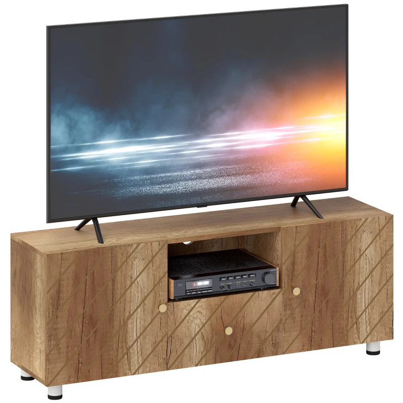 HOMCOM TV-Ständer TV-Bank für Fernseher bis zu 50 Zoll mit 2 Schränken und offenem Fach und Schublade, Naturholz