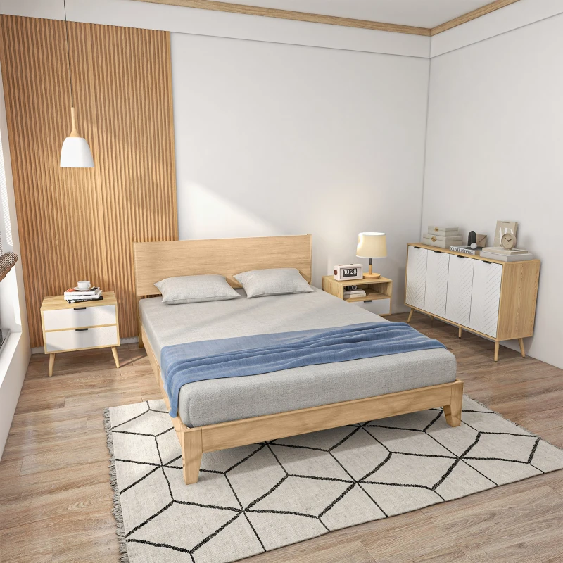 HOMCOM Buffet Basso Mobile di Archiviazione 2 Armadi 4 Porte Motivo Spina di Pesce Ripiani Regolabili, 120 x 35 x 77,4 cm, Bianco