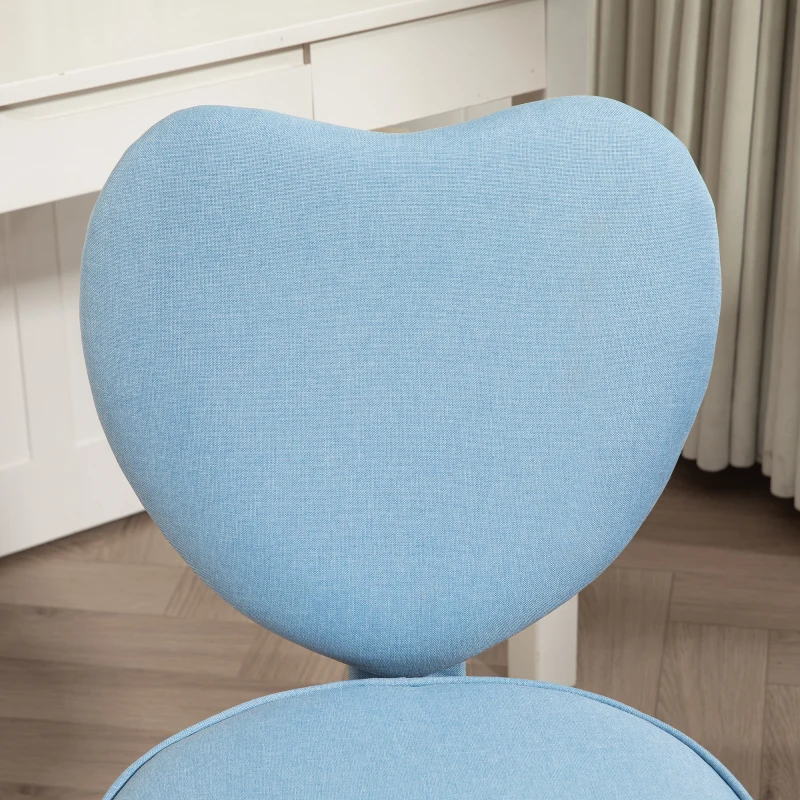 HOMCOM Chaise de Bureau en Cœur avec 5 Roulettes et Hauteur Réglable en Tissu, 40x50x79-89cm, Bleu