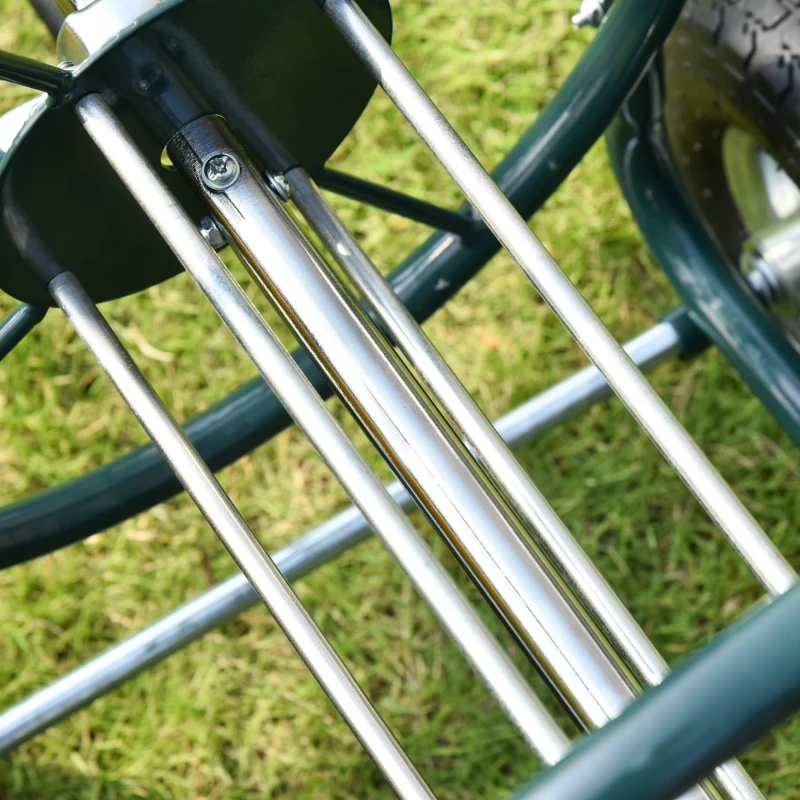 Outsunny Carrello avvolgitubo d'irrigazione in metallo con impugnatura antiscivolo e Cestino Portaoggetti, Verde