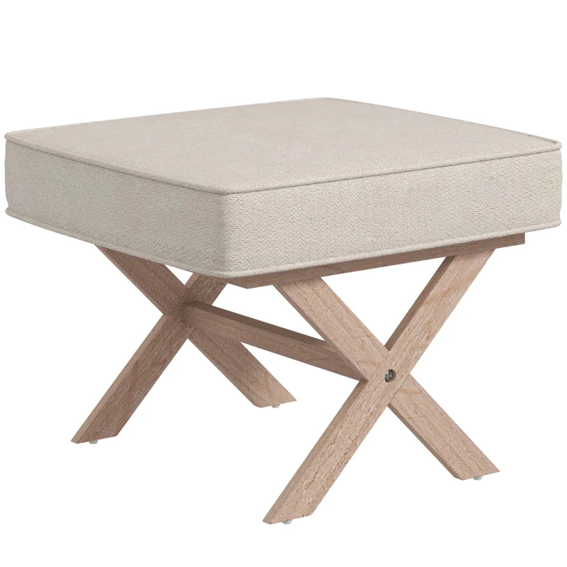 HOMCOM Poggiapiedi salotto ottoman pouf salotto sgabello da divano rettangolare in tessuto con seduta imbottita, beige