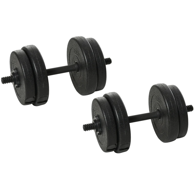 HOMCOM Set de Pesas Cortas Total 20 Kg - Pesas Ajustables - Barras incluidas - Entrenamiento Muscular & Halterofilia - Acero HDPE Negro