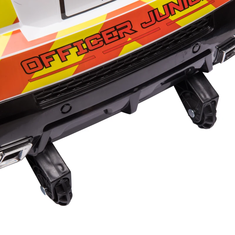 HOMCOM Elektroauto für Kinder im Polizei Design, 12V Batterie und Fernbedienung, Sirene Lichter USB Anschluss für Musik, 110x68x52cm, Weiß