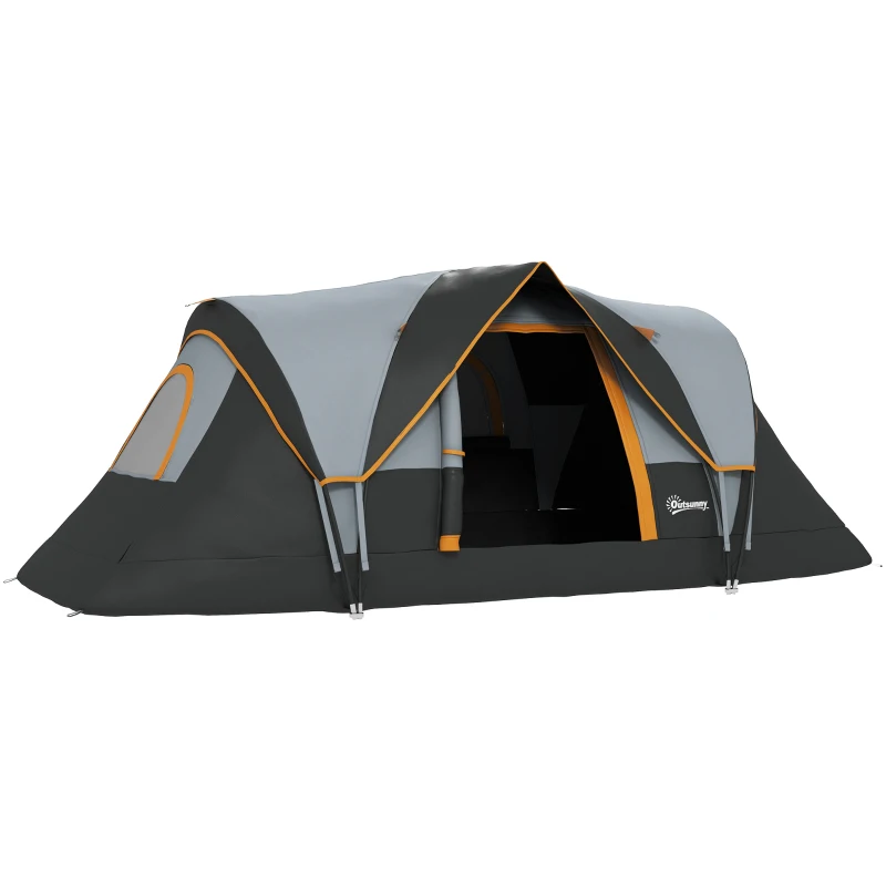 Outsunny Tenda da campeggio per 5-6 persone, Tenda familiare, Borsa per il trasporto, 4,55x2,2x1,8m, Grigio Chiaro/Nero
