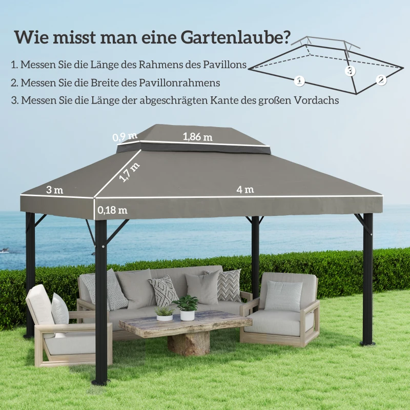 Outsunny Toit de Rechange pour Pavillon, 3 x 4 m, Bâche de Remplacement avec Ouvertures de Drainage, Polyester, Protection Solaire, UPF30+, Gris clair