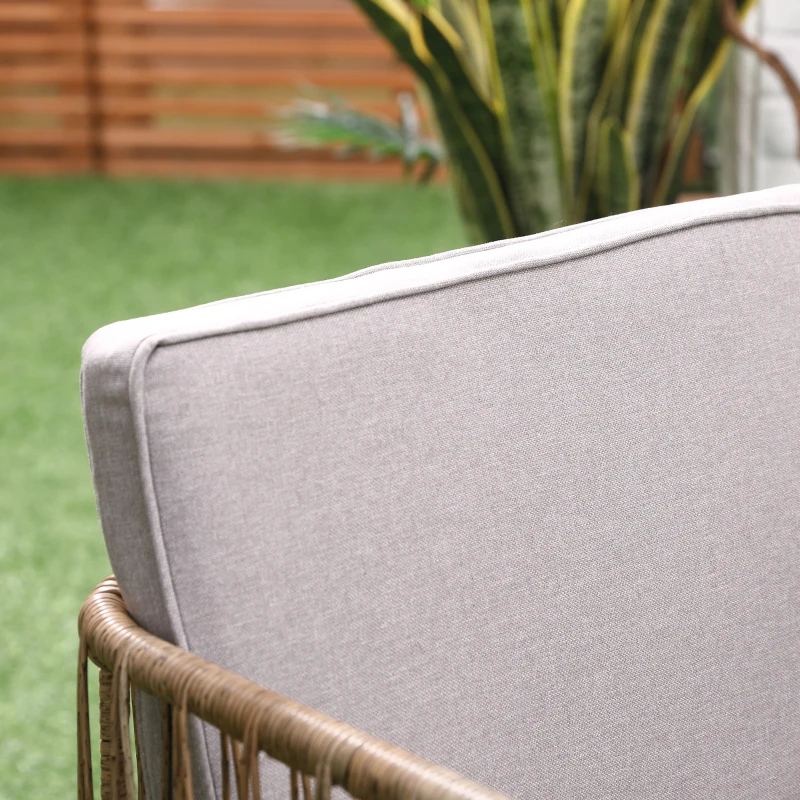 Outsunny Conjunto salón de jardín 4 piezas sofá 2 plazas + 2 sillones + 1 mesa de centro cristal templado 8 cojines