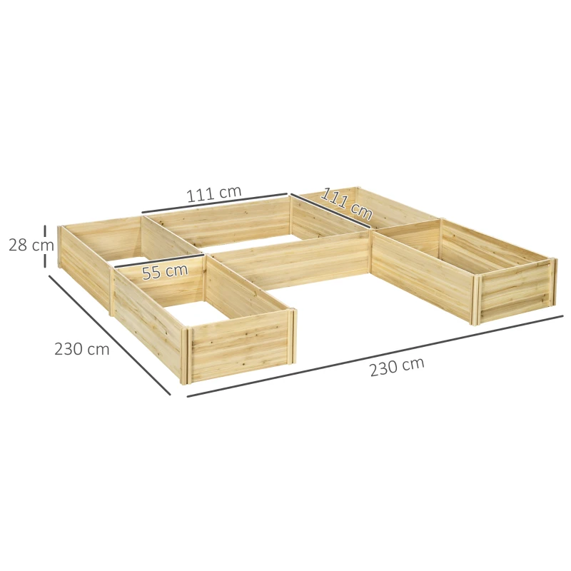 Outsunny Conjunto de 5 jardineras huerto elevado modulares para exterior en madera de abeto, 230x230x28 cm Madera Natural