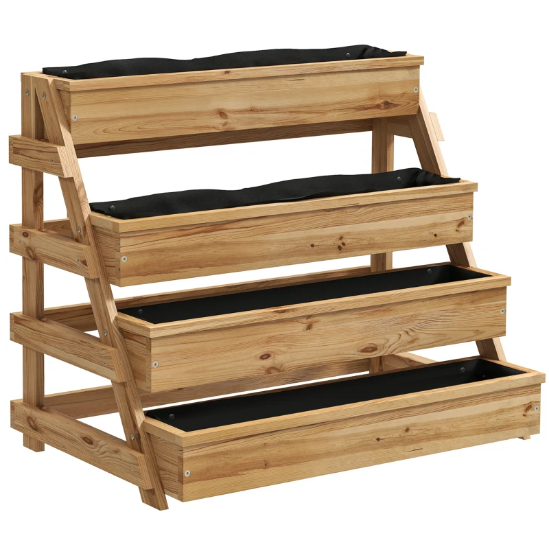 Outsunny Jardinière surélevée à 4 Niveaux avec Trous de Drainage et Tissu non Tissé, en Bois d'épicéa, 75x57x60,5 cm