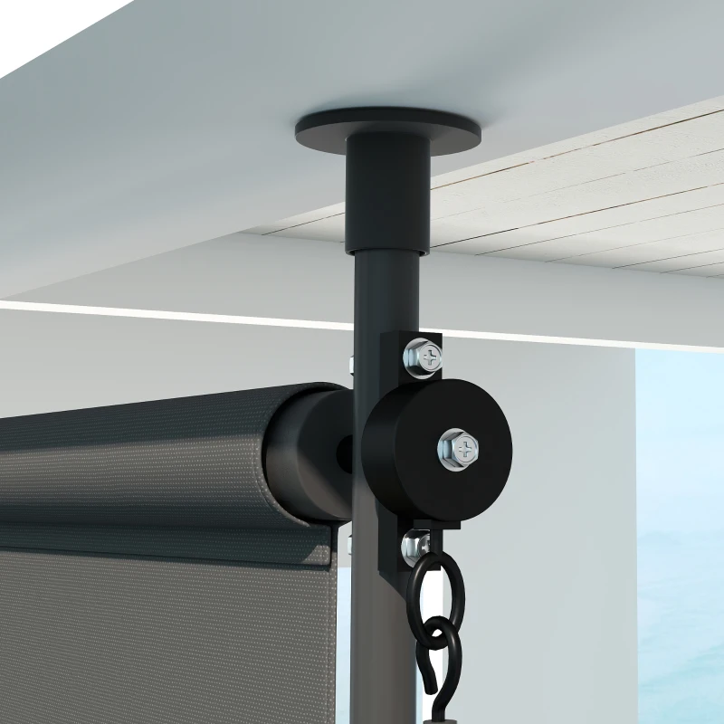 Outsunny Manueller ausziehbarer Standstore einstellbare Länge Kurbel Installation ohne Bohren Metall Alu. Polyester Dunkelgrau