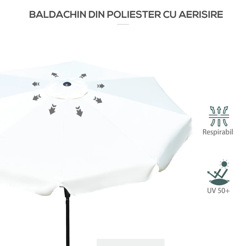 Outsunny Umbrelă de Grădină Înclinabilă cu Deschidere cu Manivelă și Orificiu de Aerisire, Ø266x248.5 cm, Crem