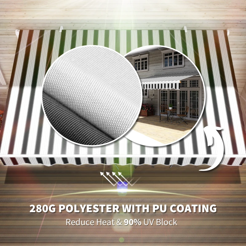 Outsunny handmatige knikarmluifel 4m met handslinger balkonluifel zonwering wandmontage balkon aluminium wit + blauw 395 x 245 cm