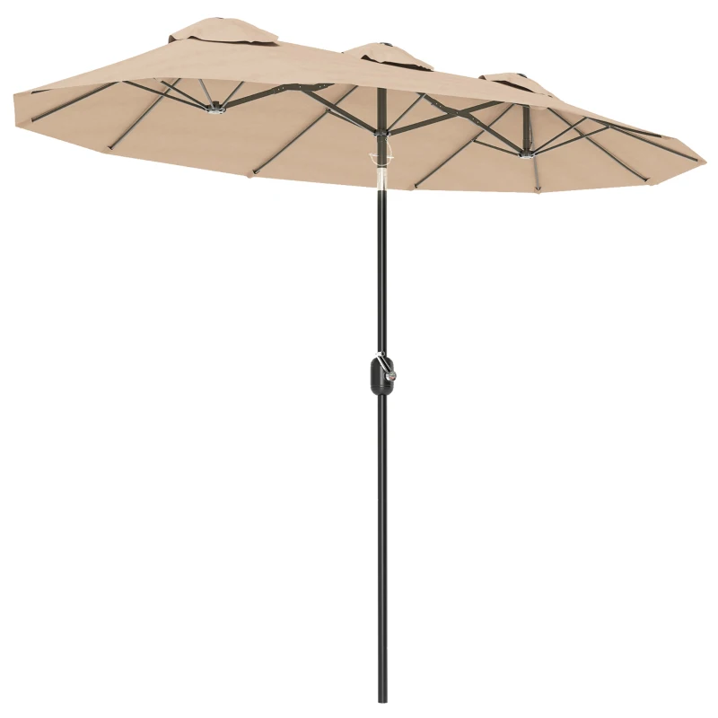 Outsunny Parasol Doble Inclinable a 45° con Manivela y Salidas de Aire, en Acero y Poliéster, 295x152x222 cm, Café