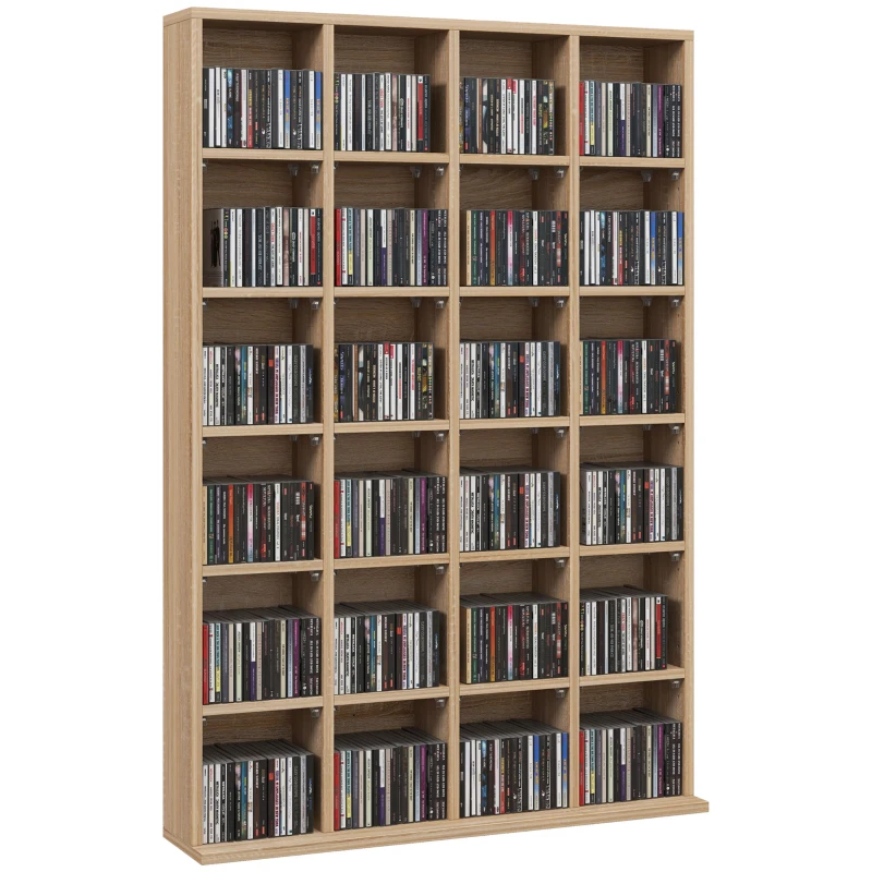 HOMCOM Mobile Multimediale 480 CD 312 DVD Libreria in Legno con Ripiani Regolabili, 89 x 130,5 cm, Legno Naturale
