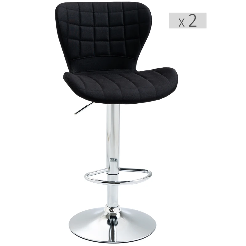 HOMCOM Set di 2 Sgabelli da Bar Design Contemporaneo Altezza d'Assise Regolabile 59-81 cm Girevoli 360° Lino Nero