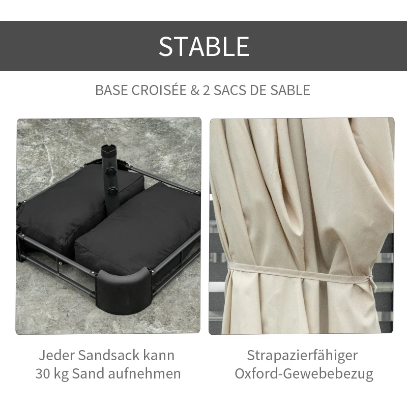 Outsunny Ombrellone da Giardino, Ombrellone da Patio con Supporto e Manovella, Ovale, 460 x 270 x 240 cm, Bianco Crema