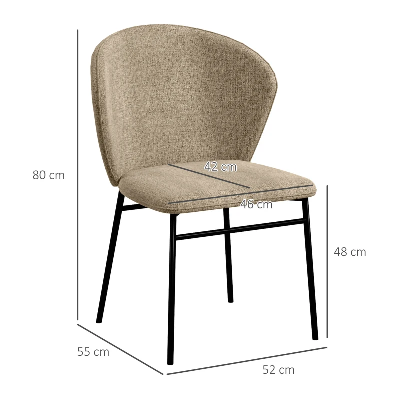 HOMCOM Conjunto de 2 sillas de comedor asiento acolchado en tela de aspecto lino patas de acero estable diseño moderno Marrón claro