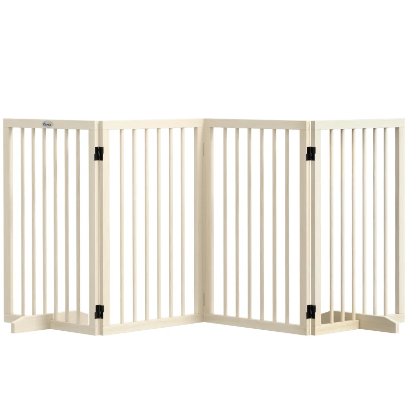 PawHut Modulares klappbares Haustier-Schutzgitter mit Stützbein, Massivholz, 206 x 35,5 x 76 cm