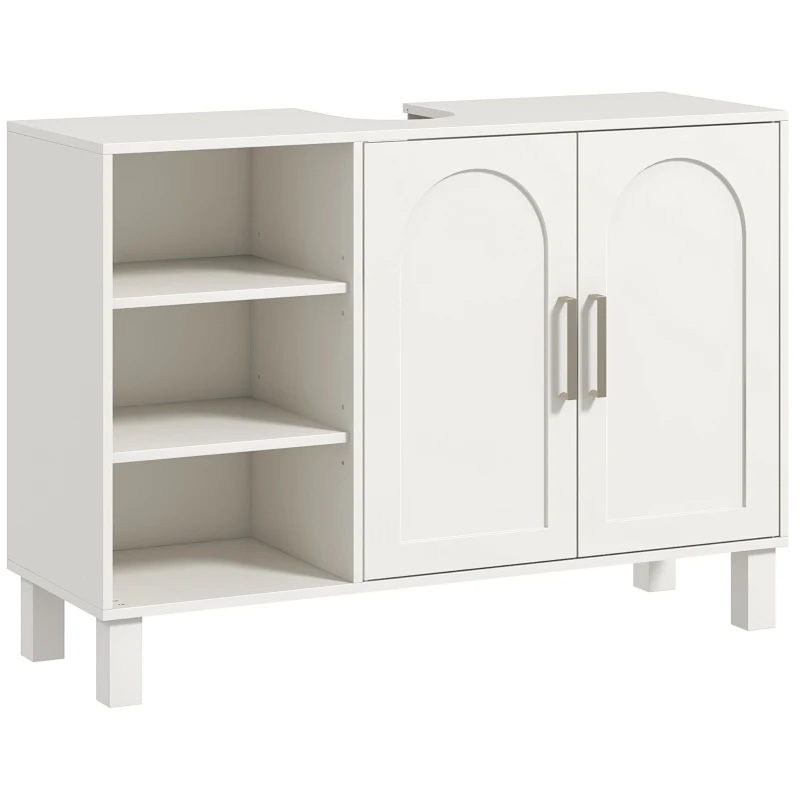 HOMCOM Mobile Sottolavabo Mobile da Bagno con Armadio a Due Livelli Ripiani Regolabili, 90 L x 30 P x 63 H cm, Crema