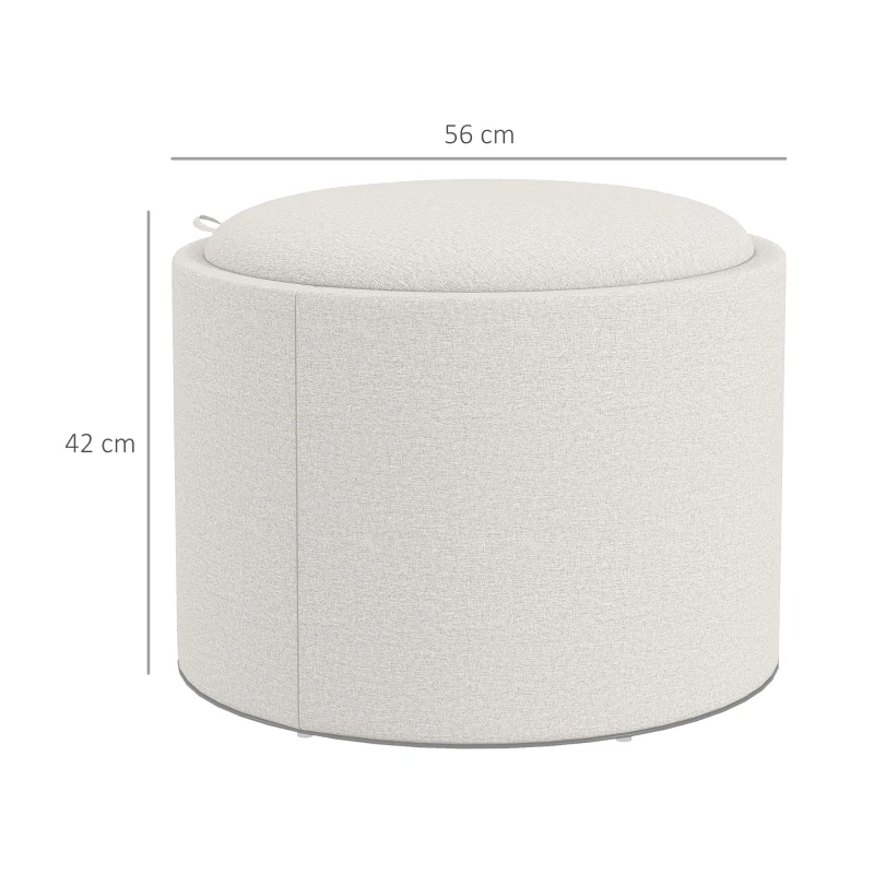 HOMCOM Puffs Taburete Acolchado de Lino con Almacenamiento Oculto y Tapa Reversible 56x56x42 cm Crema + Natural