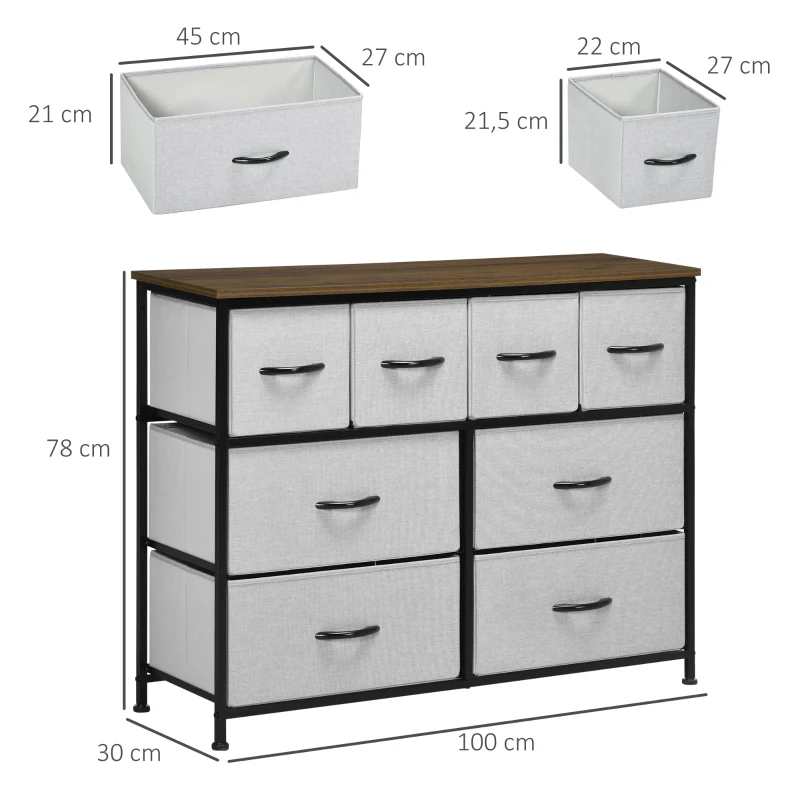 HOMCOM Cómoda 8 cajones Mueble de Almacenamiento cajón en tela plegable - estructura acero Negro - 100x30x78 cm