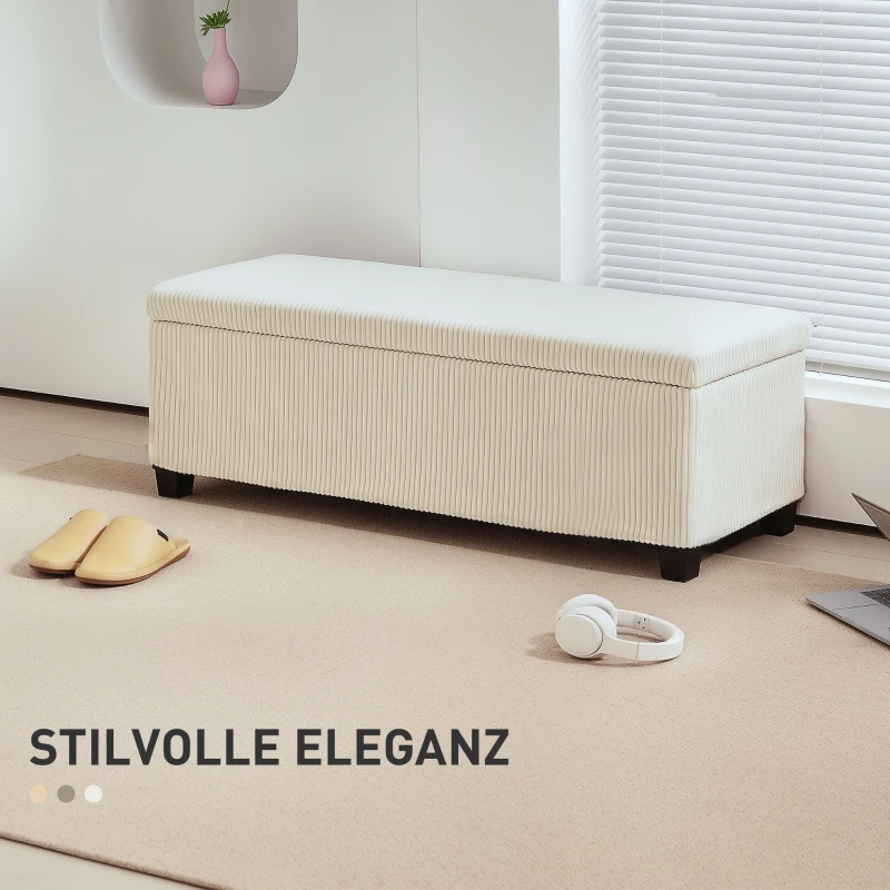 HOMCOM Opbergbank met Corduroy Bekleding en Stalen Frame - Beige(m-4)