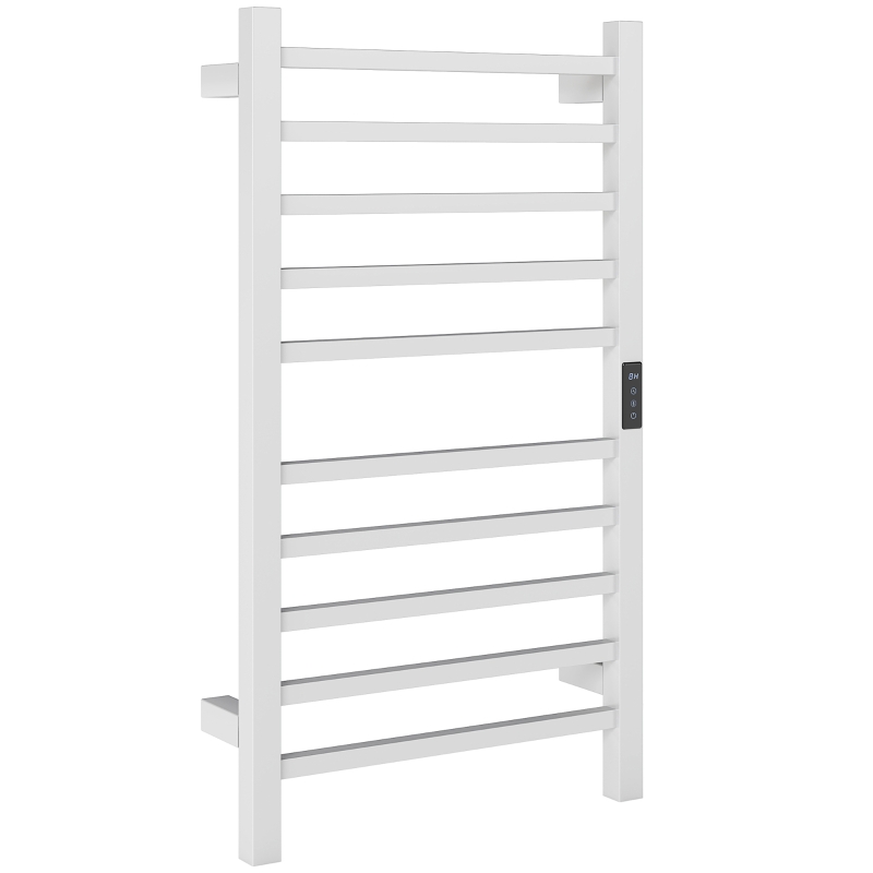 HOMCOM Sèche-Serviettes Électrique Smart à 10 Barres avec Minuterie et Écran LCD, en Acier Inoxydable, 45x11x80 cm, Blanc