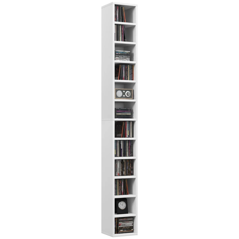 HOMCOM Contenitori per CD e DVD con 12 Compartimenti, Capacità Massima 204 CD, 21 x 20 x 175 cm, Bianco