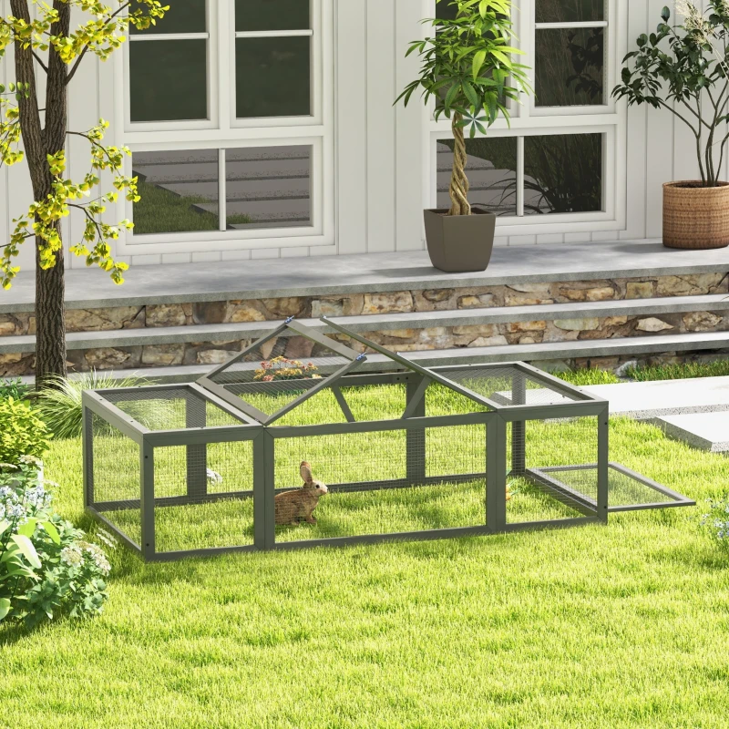 Pawhut Recinto per Animali da Esterno con Tetto Apribile in Legno di Pino, 180cm x 90cm x 48cm, Grigio