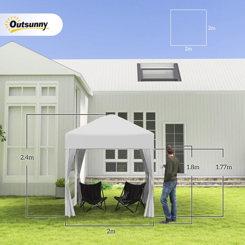 Outsunny Gazebo Pieghevole Pop Up 2x2 m con 4 Pareti Rimovibili in Poliestere e Acciaio, Bianco