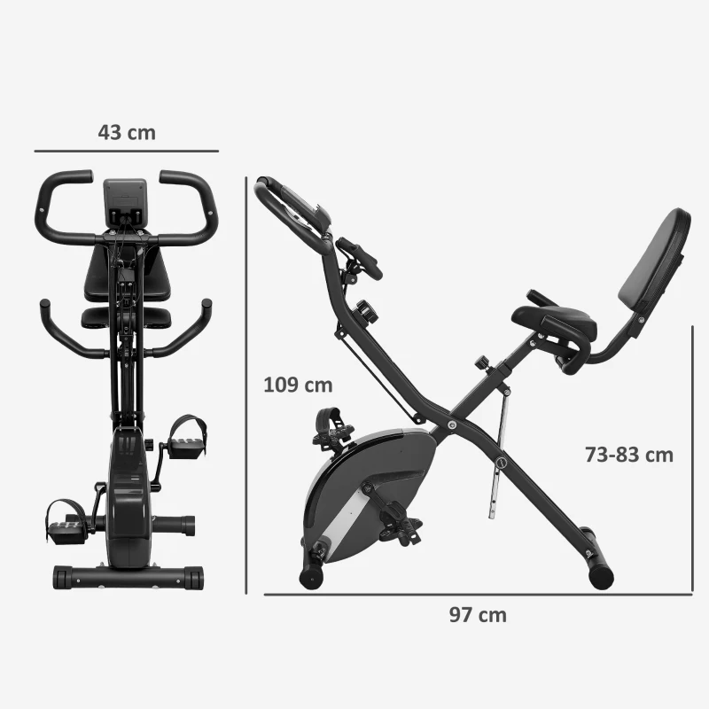 SPORTNOW Vélo d'Appartement Pliable avec Résistance Magnétique Moniteur LCD et Bandes pour Bras 43x97x109 cm Noir