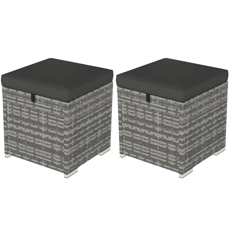 Outsunny Set de 2 Repose-pieds en Rotin avec Espace de Rangement Coussin Couvercle Charge 120 kg 40x40x41cm Gris foncé