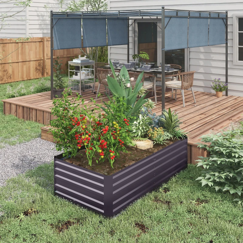Outsunny Carré potager da giardino rettangolare con tubi di rinforzo in acciaio zincato 180 x 90 x 59 cm