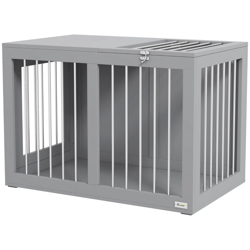 PawHut Gabbia per Cani, Gabbia da Trasporto per Cani con 2 Porte Chiudibili, 80 cm x 50 cm x 56.5 cm, Grigio