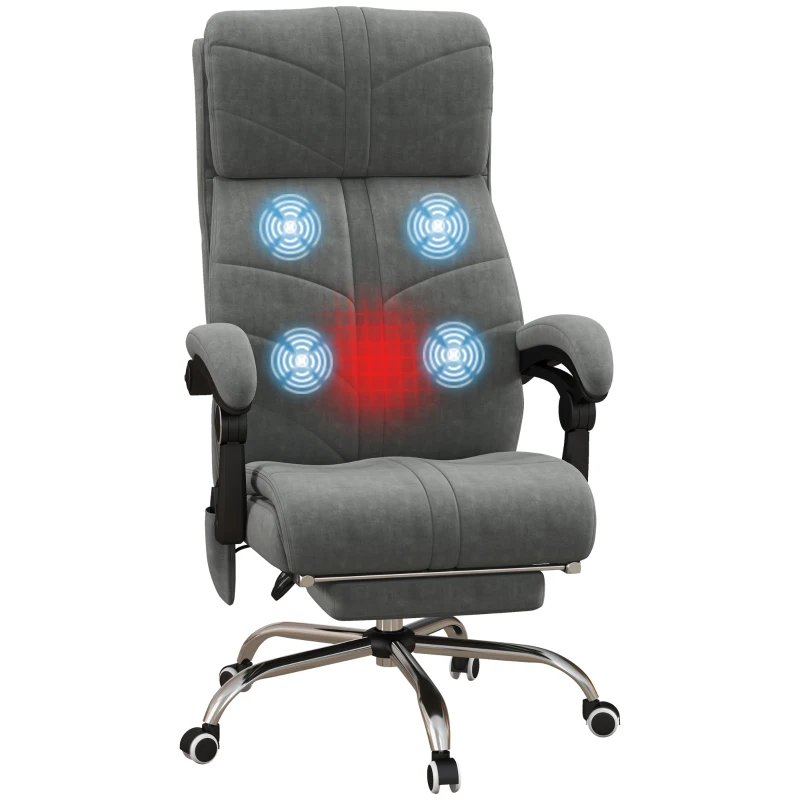 Vinsetto Silla silla de oficina con masaje y calefacción inclinable con reposapiés integrado 5 ruedas Gris