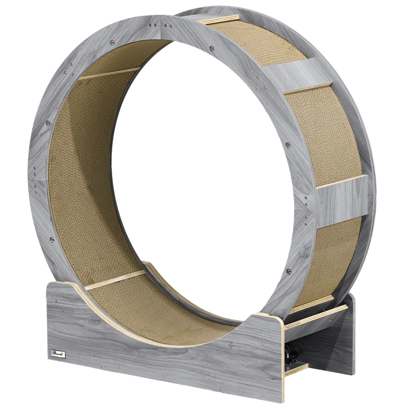 PawHut Ruota per Gatti 91 cm con Freno, Tappetino Tiragraffi, Noce