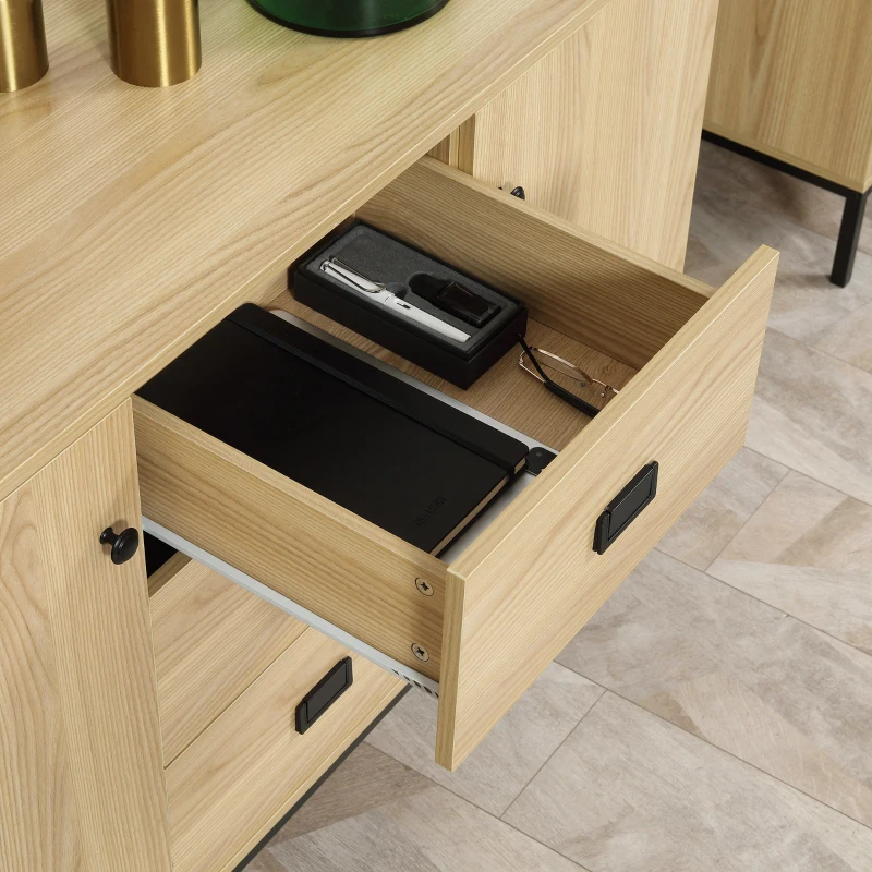 HOMCOM Mobile Buffet con 2 Armadietti, Ripiano Regolabile, 3 Cassetti, Stile Contemporaneo, 120L x 39,5l x 77H cm, Legno naturale