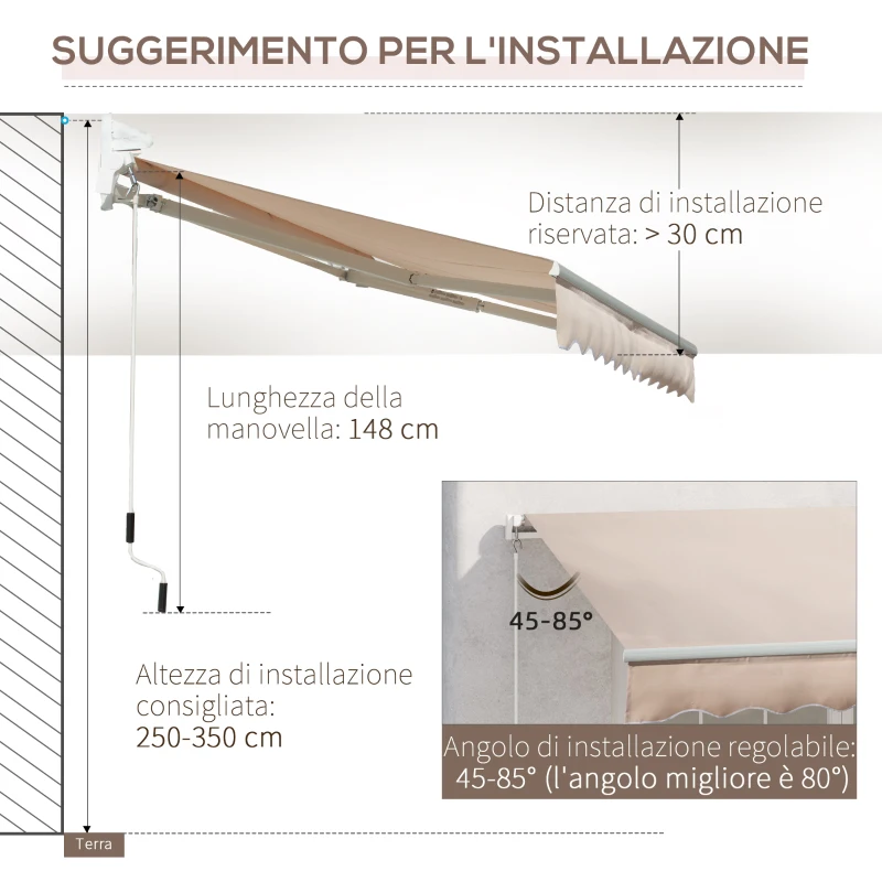Outsunny Ausfallmarkise für den Außenbereich mit Kurbelöffnung, 295x200 cm, Beige