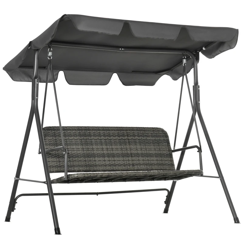 Outsunny Garten-Schaukelstuhl für den Außenbereich mit 3 Plätzen, verstellbarem Dach, PE-Rattan-Sitz und Armlehnen 167x112x153 cm Grau