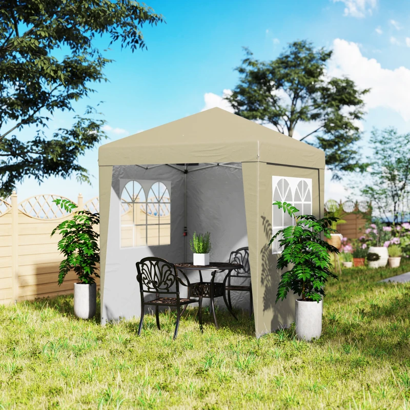Outsunny Carpa plegable de jardín pop-up ajustable en altura protección UV 30+ 3 paneles laterales Beige